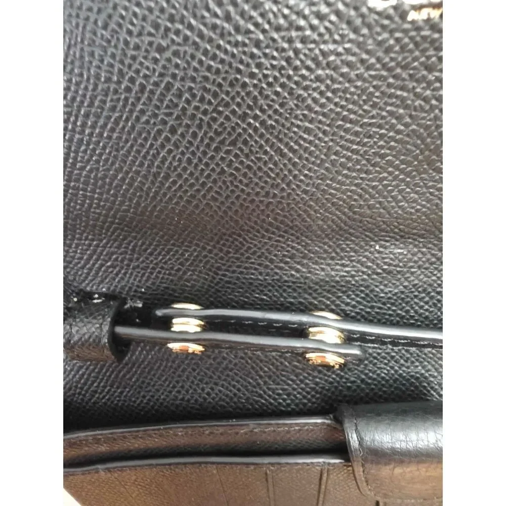Black Crossgrain Leather Wallet Crossbody Clutch Purse Gold Hardware